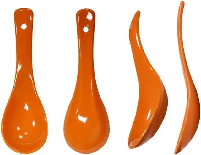 Alt view image 6 of 6 - 5 Colors Porcelain Soup Spoon Round-Bottom Asia Ceramic Rice Spoons Chinese Won Ton Spoons One of each color for Home Kitchen Restaurant
