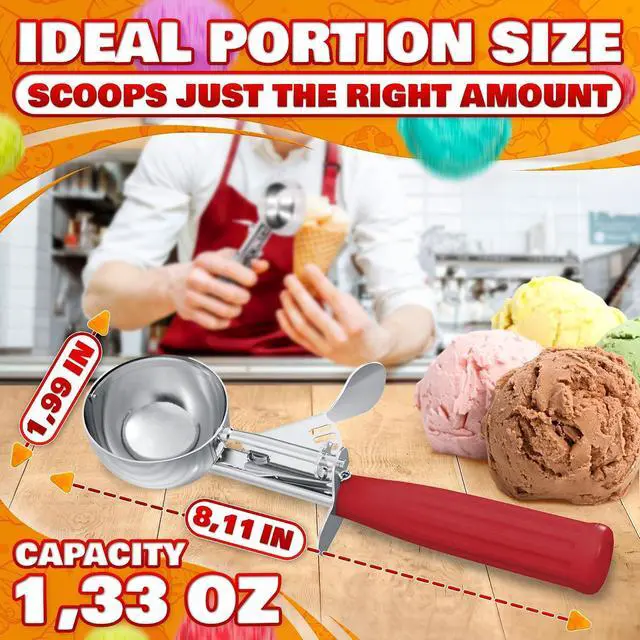 Alt view image 2 of 7 - Ice Cream Scoop with Trigger Release, Size #24, 1.33 Oz Stainless | Easy Portion Control for Gelato, Cookie Dough, Meatballs | Trigger Release, Dishwasher Safe, Rust Resistant, Non-Slip Handle