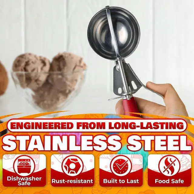 Alt view image 3 of 7 - Ice Cream Scoop with Trigger Release, Size #24, 1.33 Oz Stainless | Easy Portion Control for Gelato, Cookie Dough, Meatballs | Trigger Release, Dishwasher Safe, Rust Resistant, Non-Slip Handle