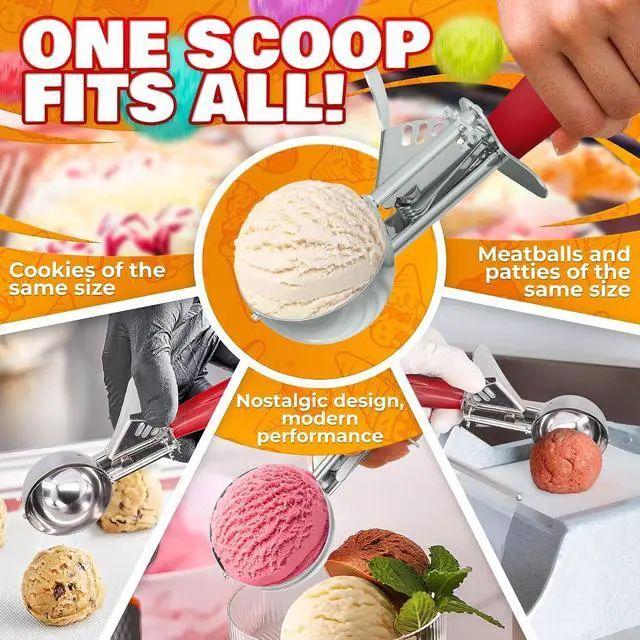 Alt view image 5 of 7 - Ice Cream Scoop with Trigger Release, Size #24, 1.33 Oz Stainless | Easy Portion Control for Gelato, Cookie Dough, Meatballs | Trigger Release, Dishwasher Safe, Rust Resistant, Non-Slip Handle