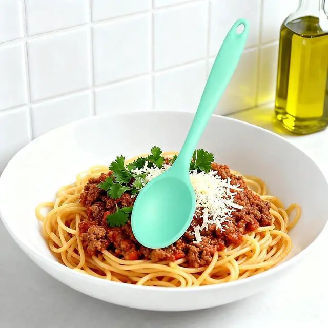 Alt view image 4 of 5 - 4PCS Small Silicone Spoons for Eating, Nonstick Mixing Spoons Set, Heat Resistant Cooking Baking Stirring Serving Spoons, Multi-Color Kitchen Utensils (Blue, Cyan, Green, Gray)