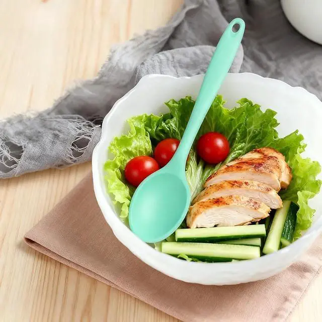 Alt view image 5 of 5 - 4PCS Small Silicone Spoons for Eating, Nonstick Mixing Spoons Set, Heat Resistant Cooking Baking Stirring Serving Spoons, Multi-Color Kitchen Utensils (Blue, Cyan, Green, Gray)