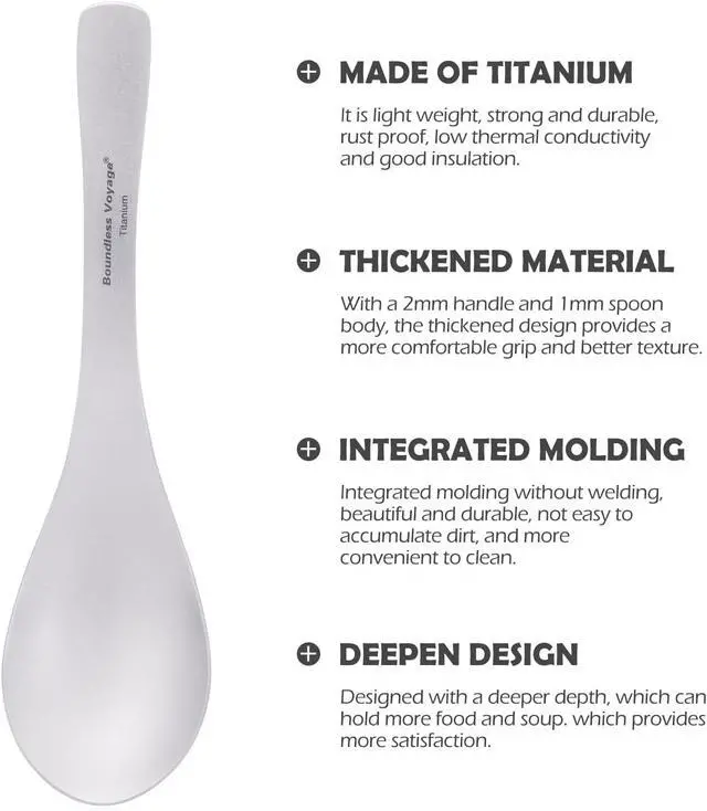 Alt view image 4 of 7 - iBasingo Grade 1 Pure Titanium Spoon 15.5cm Long Ultralight Camping Tableware Portable Deep Soup Bowl Eating Spoon for Backpacking Picnic Travel Ti1067T