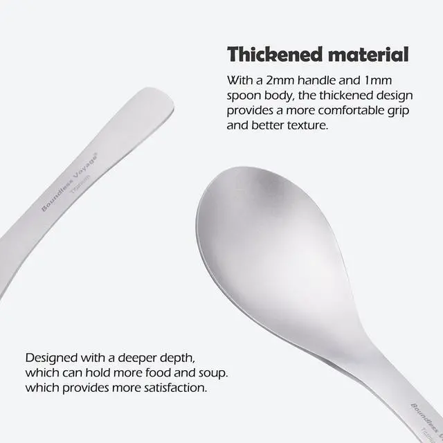 Alt view image 5 of 7 - iBasingo Grade 1 Pure Titanium Spoon 15.5cm Long Ultralight Camping Tableware Portable Deep Soup Bowl Eating Spoon for Backpacking Picnic Travel Ti1067T