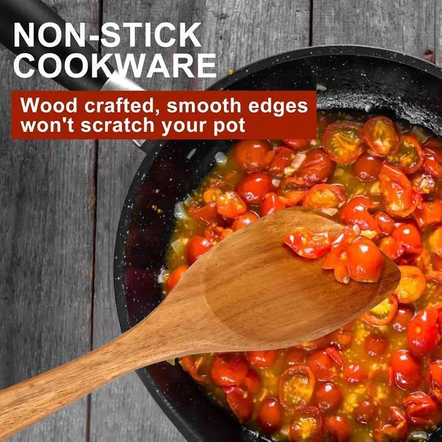 Alt view image 2 of 7 - Wooden Spoons for Cooking Spatula Non Toxic Acacia Wood Kitchen Utensils | Best Large Cooking Spoon for Mixing Serving Non Stick Bamboo Kitchen Utensils Big Corner Stirring Spoon Long Handle Spatula