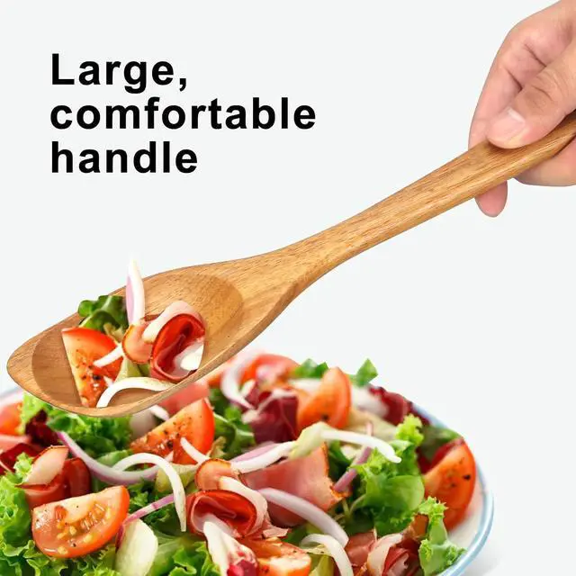 Alt view image 3 of 7 - Wooden Spoons for Cooking Spatula Non Toxic Acacia Wood Kitchen Utensils | Best Large Cooking Spoon for Mixing Serving Non Stick Bamboo Kitchen Utensils Big Corner Stirring Spoon Long Handle Spatula
