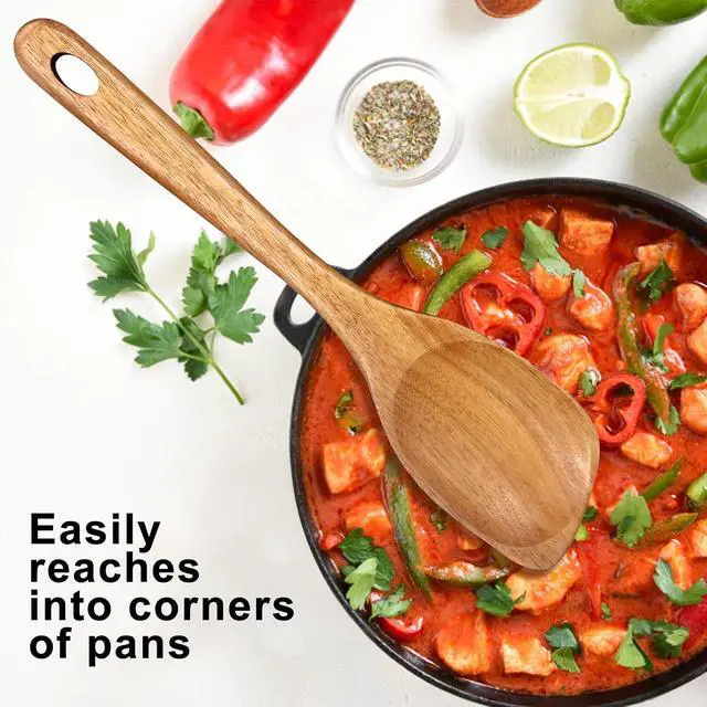 Alt view image 4 of 7 - Wooden Spoons for Cooking Spatula Non Toxic Acacia Wood Kitchen Utensils | Best Large Cooking Spoon for Mixing Serving Non Stick Bamboo Kitchen Utensils Big Corner Stirring Spoon Long Handle Spatula