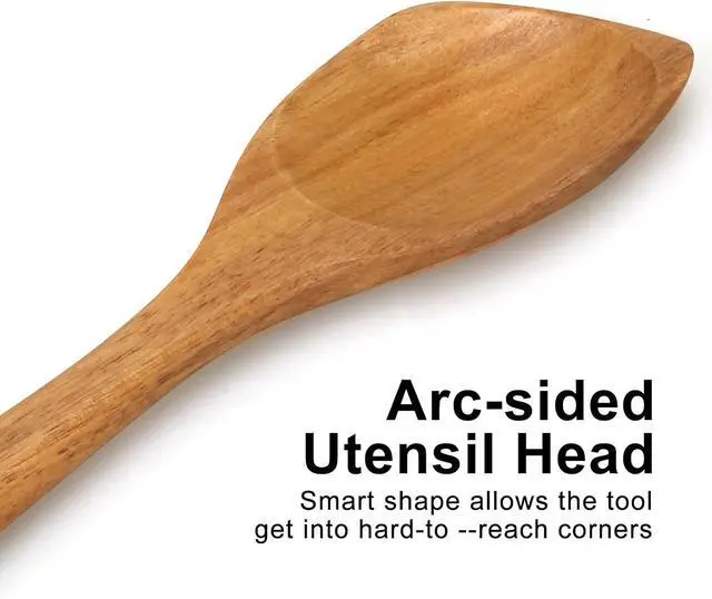 Alt view image 5 of 7 - Wooden Spoons for Cooking Spatula Non Toxic Acacia Wood Kitchen Utensils | Best Large Cooking Spoon for Mixing Serving Non Stick Bamboo Kitchen Utensils Big Corner Stirring Spoon Long Handle Spatula