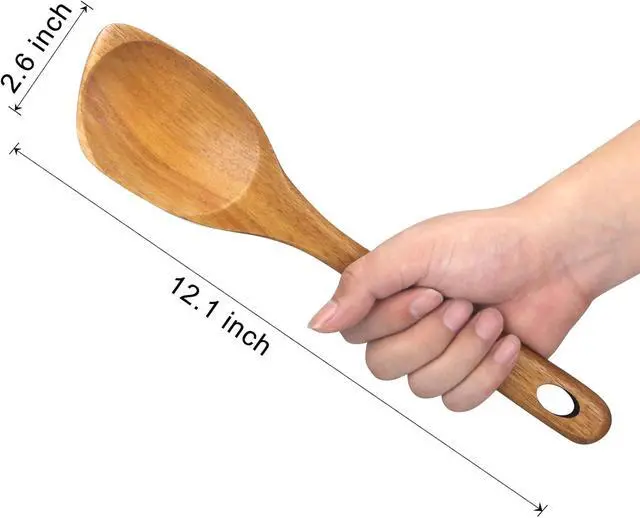 Alt view image 7 of 7 - Wooden Spoons for Cooking Spatula Non Toxic Acacia Wood Kitchen Utensils | Best Large Cooking Spoon for Mixing Serving Non Stick Bamboo Kitchen Utensils Big Corner Stirring Spoon Long Handle Spatula