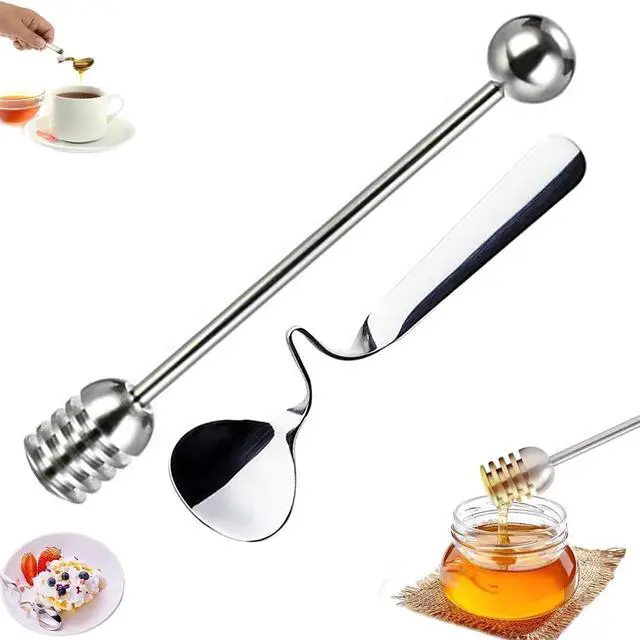 Main image of Stainless Steel Honey Spoons and Dipper, 2PCS Stirrer Server, Spiral Sugar Spoon, Iced Tea Spoon, Coffee Spoons
