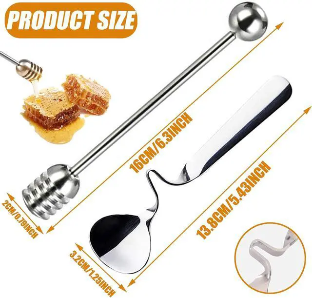 Alt view image 4 of 7 - Stainless Steel Honey Spoons and Dipper, 2PCS Stirrer Server, Spiral Sugar Spoon, Iced Tea Spoon, Coffee Spoons