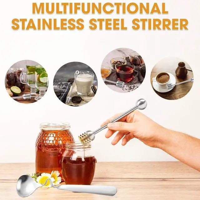 Alt view image 5 of 7 - Stainless Steel Honey Spoons and Dipper, 2PCS Stirrer Server, Spiral Sugar Spoon, Iced Tea Spoon, Coffee Spoons
