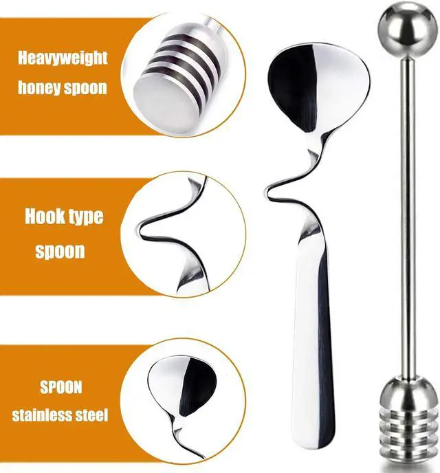 Alt view image 6 of 7 - Stainless Steel Honey Spoons and Dipper, 2PCS Stirrer Server, Spiral Sugar Spoon, Iced Tea Spoon, Coffee Spoons