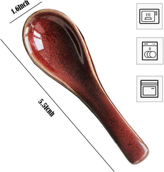 Alt view image 2 of 6 - 5.5-Inch Asian Soup Spoons, Non-Slip Bottom, Red Ceramic Soup Spoons for Pho, Ramen, Chinese,Vietnamese Wonton, Dumplings and Korean Soups, Set of 4