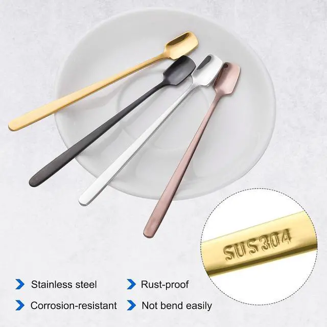 Alt view image 3 of 5 - uxcell 4pcs Square Espresso Spoons 6.9 Inches 18/8 Stainless Steel Small Square Coffee Spoon Long Handle Tea Spoons for Tea Coffee Stirring Dessert Ice Cream Sugar Cake, Black