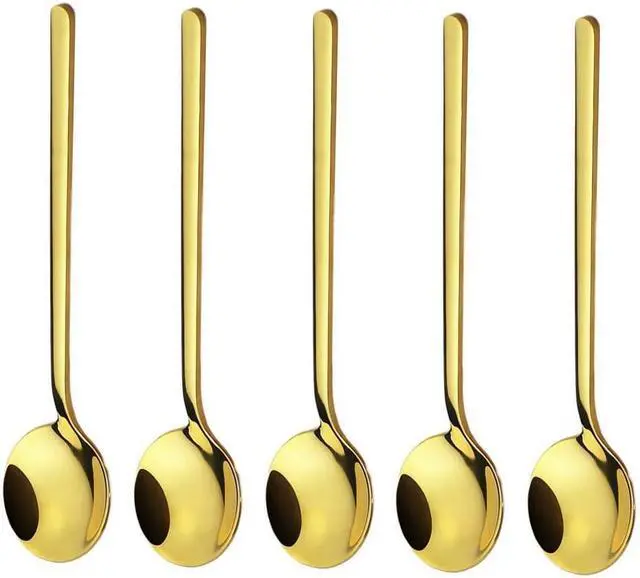 Main image of 10 Pack Espresso spoons 18/10 Stainless Steel Teaspoons Set for Coffee Sugar Dessert Cake Ice Cream Soup Antipasto Cappuccino, 5.3 Inch Gold