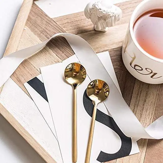 Alt view image 4 of 5 - 10 Pack Espresso spoons 18/10 Stainless Steel Teaspoons Set for Coffee Sugar Dessert Cake Ice Cream Soup Antipasto Cappuccino, 5.3 Inch Gold