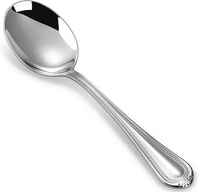 Main image of KEAWELL Pearl Edge 4-Piece 6.3-Inch Spoons (Silver, 6.3" Condiment Spoons) | 18/10 Stainless Steel Condiment Spoons; Sturdy, Comfortable Weight; Elegant Beaded Edge; Mirror Finish; Dishwasher Safe