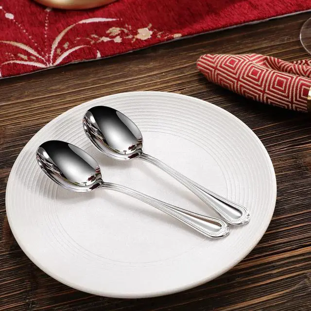 Alt view image 2 of 7 - KEAWELL Pearl Edge 4-Piece 6.3-Inch Spoons (Silver, 6.3" Condiment Spoons) | 18/10 Stainless Steel Condiment Spoons; Sturdy, Comfortable Weight; Elegant Beaded Edge; Mirror Finish; Dishwasher Safe