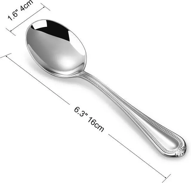 Alt view image 3 of 7 - KEAWELL Pearl Edge 4-Piece 6.3-Inch Spoons (Silver, 6.3" Condiment Spoons) | 18/10 Stainless Steel Condiment Spoons; Sturdy, Comfortable Weight; Elegant Beaded Edge; Mirror Finish; Dishwasher Safe