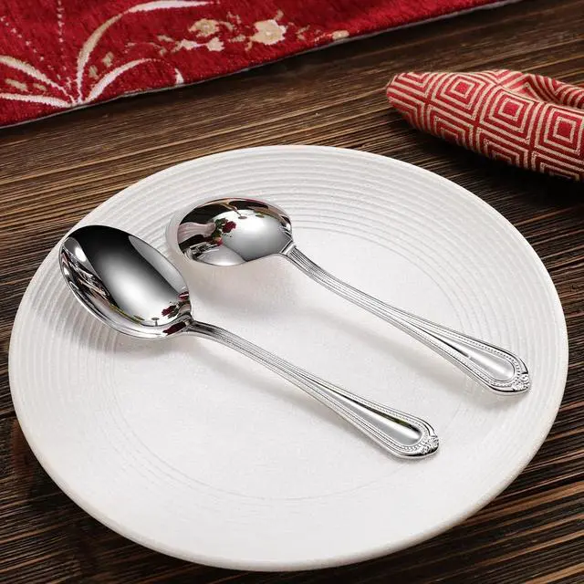 Alt view image 5 of 7 - KEAWELL Pearl Edge 4-Piece 6.3-Inch Spoons (Silver, 6.3" Condiment Spoons) | 18/10 Stainless Steel Condiment Spoons; Sturdy, Comfortable Weight; Elegant Beaded Edge; Mirror Finish; Dishwasher Safe
