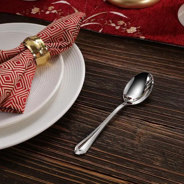 Alt view image 4 of 7 - KEAWELL Pearl Edge 4-Piece 6.3-Inch Spoons (Silver, 6.3" Condiment Spoons) | 18/10 Stainless Steel Condiment Spoons; Sturdy, Comfortable Weight; Elegant Beaded Edge; Mirror Finish; Dishwasher Safe