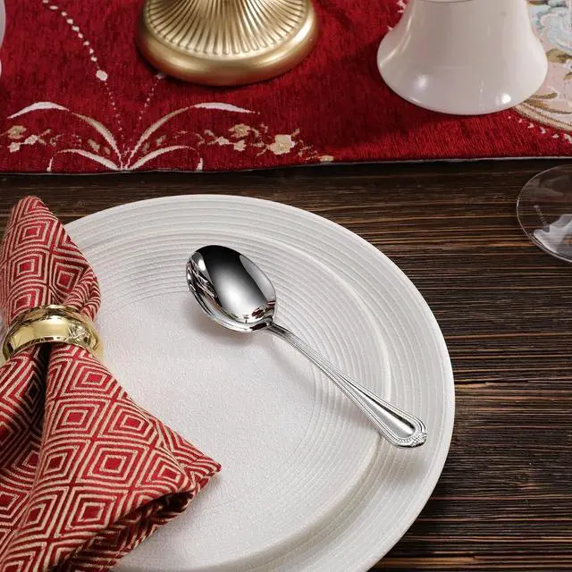 Alt view image 6 of 7 - KEAWELL Pearl Edge 4-Piece 6.3-Inch Spoons (Silver, 6.3" Condiment Spoons) | 18/10 Stainless Steel Condiment Spoons; Sturdy, Comfortable Weight; Elegant Beaded Edge; Mirror Finish; Dishwasher Safe