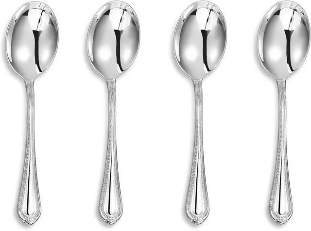 Alt view image 7 of 7 - KEAWELL Pearl Edge 4-Piece 6.3-Inch Spoons (Silver, 6.3" Condiment Spoons) | 18/10 Stainless Steel Condiment Spoons; Sturdy, Comfortable Weight; Elegant Beaded Edge; Mirror Finish; Dishwasher Safe