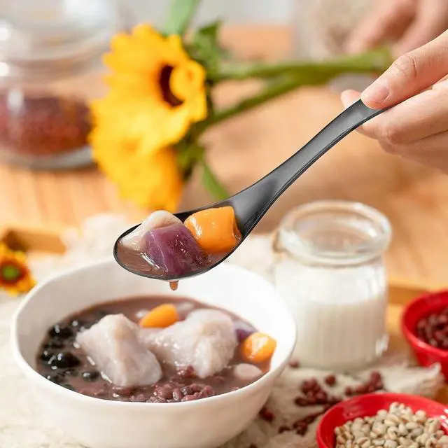 Alt view image 5 of 7 - Asian Soup Spoon, Set of 4, 6 Inch Black Stainless Steel Utensil for Pho, Noodles, Ramen, Stews, Heavy Duty & Easy to Clean