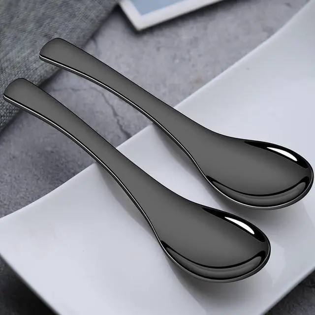 Alt view image 6 of 7 - Asian Soup Spoon, Set of 4, 6 Inch Black Stainless Steel Utensil for Pho, Noodles, Ramen, Stews, Heavy Duty & Easy to Clean