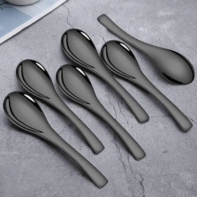 Alt view image 7 of 7 - Asian Soup Spoon, Set of 4, 6 Inch Black Stainless Steel Utensil for Pho, Noodles, Ramen, Stews, Heavy Duty & Easy to Clean