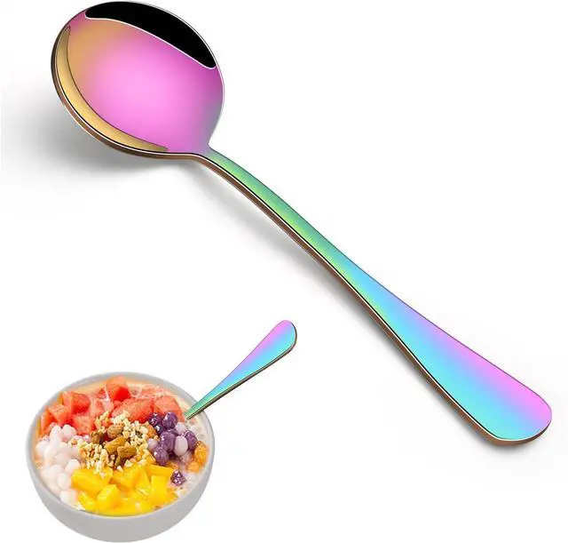 Main image of 8-Piece Rainbow Soup Spoons Set, 7.4 Inch Colorful Stainless Steel Silverware Round Spoon Set, Mirror Polished Iridescent Metal Spoons for Cereal & Dessert