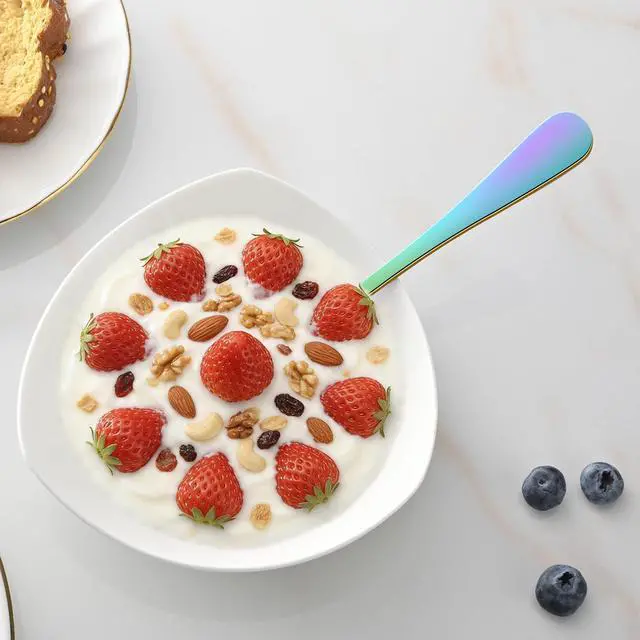 Alt view image 6 of 6 - 8-Piece Rainbow Soup Spoons Set, 7.4 Inch Colorful Stainless Steel Silverware Round Spoon Set, Mirror Polished Iridescent Metal Spoons for Cereal & Dessert