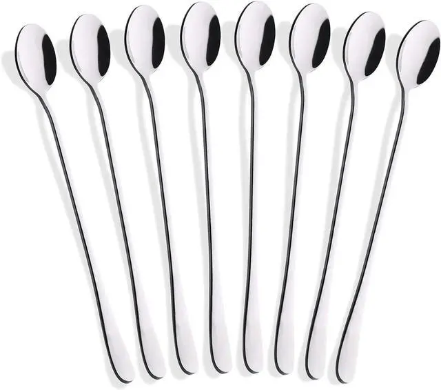 Main image of Hiware 8-Piece 9-Inch Long Handle Iced Tea Spoon, Coffee Spoon, Ice Cream Spoons, Stainless Steel Cocktail Stirring Spoons