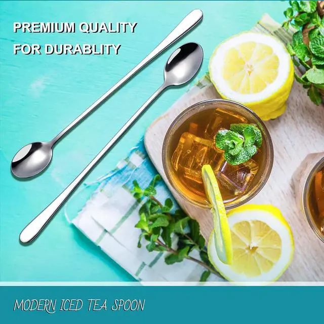 Alt view image 3 of 7 - Hiware 8-Piece 9-Inch Long Handle Iced Tea Spoon, Coffee Spoon, Ice Cream Spoons, Stainless Steel Cocktail Stirring Spoons