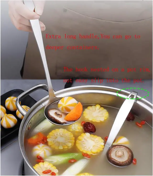Alt view image 4 of 7 - Tenta Kitchen 2oz/56ml Stainless Steel Small Soup Ladle Spoon,10.8x 3 Stainless Steel One-piece Professional Ladle With Hook And Hole For Convenient Hanging