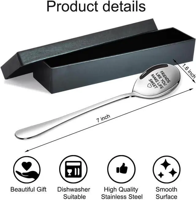 Alt view image 2 of 6 - Friends Like You Make Life Sweet Engraved Stainless Steel Spoon, Cute Love Heart Engraved Spoons for Having Coffee Tea, Christmas Birthday Gifts for Coffee Tea Lover Friends Family Bestie