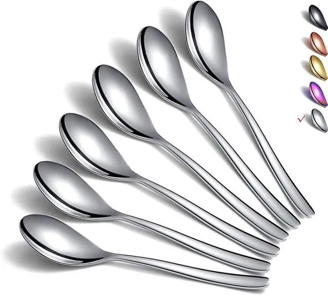 Main image of Teaspoons, 6 Piece Spoons Silverware, Stainless Steel Small Spoons, Tea Spoons for Home, Kitchen or Restaurant, Dishwasher Safe (Silver-6.6 Inches)