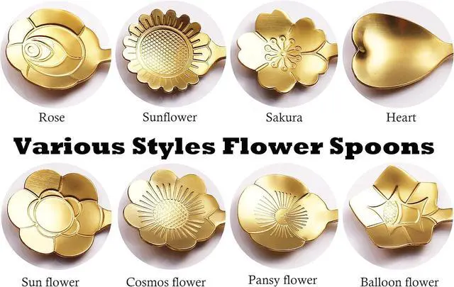 Alt view image 2 of 6 - 9 Pcs Flower Spoon Coffee Teaspoon, ESRISE Stainless Steel Tea Spoon(Gold)