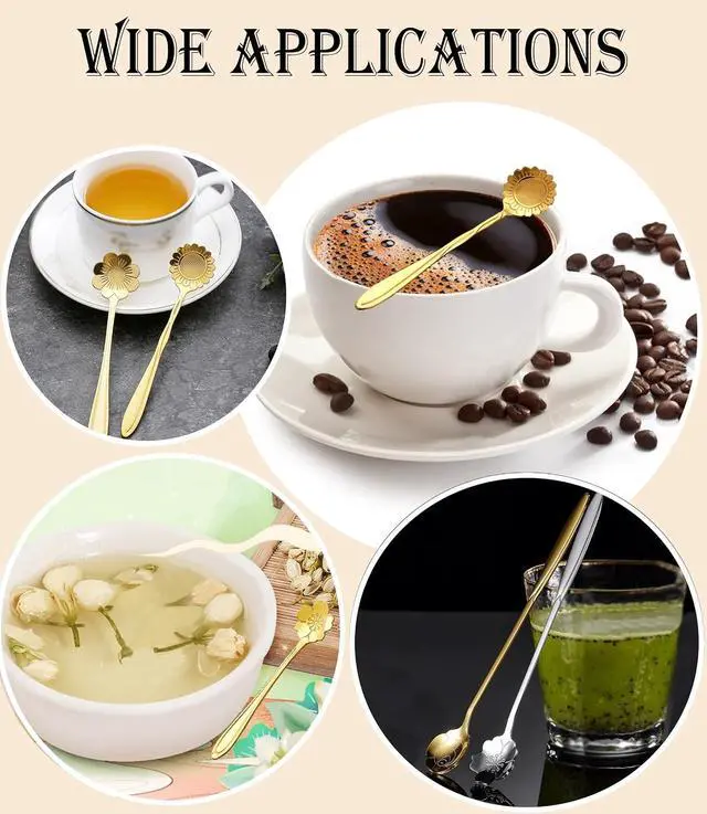 Alt view image 6 of 6 - 9 Pcs Flower Spoon Coffee Teaspoon, ESRISE Stainless Steel Tea Spoon(Gold)