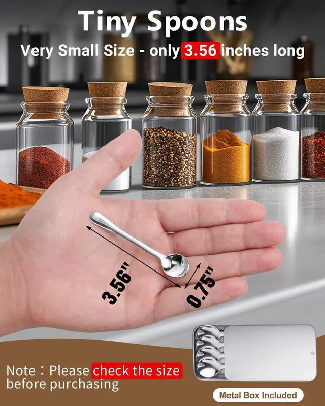 Alt view image 2 of 7 - 6PCS Tiny Spoons Upgraded Larger Size 3.56 inch - Mini Stainless Steel Spoons for Salt Jars Spice Jars, SUS 304 Food Grade Seasoning Spoon for Powder Spices, Pepper, Sugar, Coffee