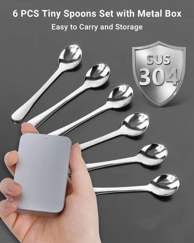 Alt view image 5 of 7 - 6PCS Tiny Spoons Upgraded Larger Size 3.56 inch - Mini Stainless Steel Spoons for Salt Jars Spice Jars, SUS 304 Food Grade Seasoning Spoon for Powder Spices, Pepper, Sugar, Coffee