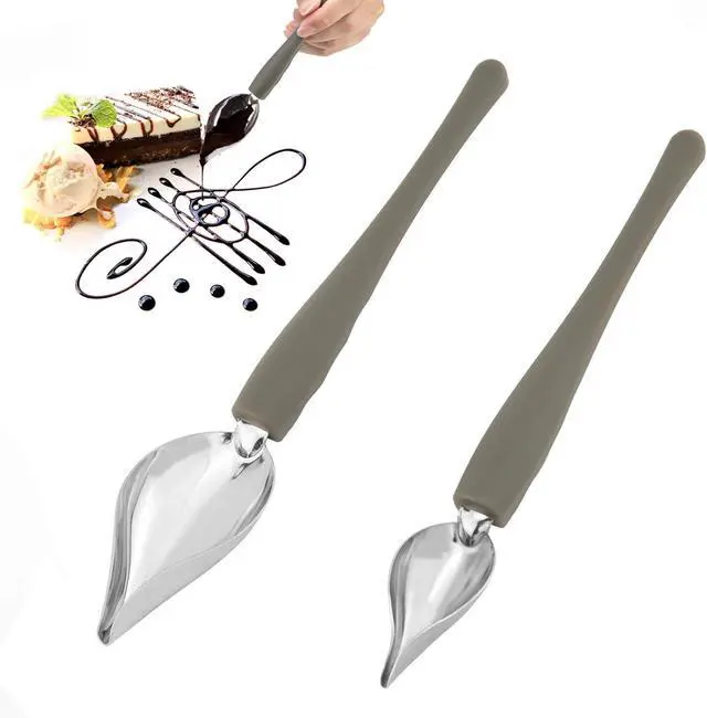 Main image of LUTER 2Pcs Precision Culinary Drawing Drizzle Spoon, Stainless Steel Saucier Drizzling Spoon with Tapered Spout Chocolate Dipping Sauce Drizzler Chef Plating Tool for Cake Dessert Decorating (2 Sizes)