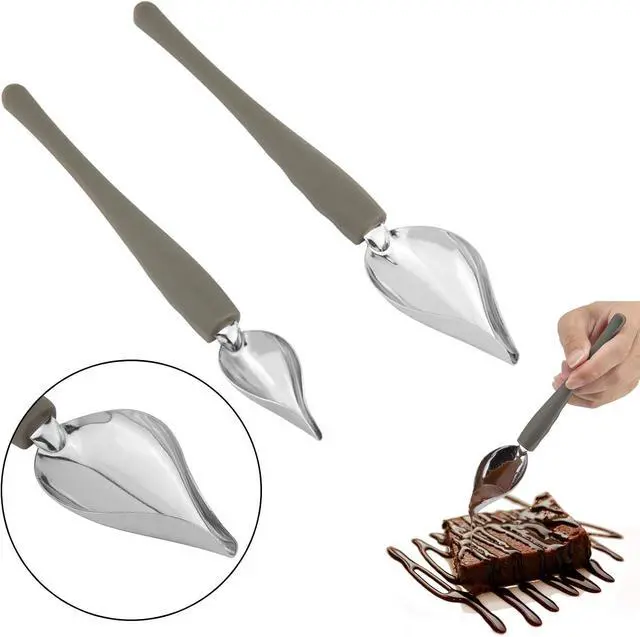Alt view image 3 of 6 - LUTER 2Pcs Precision Culinary Drawing Drizzle Spoon, Stainless Steel Saucier Drizzling Spoon with Tapered Spout Chocolate Dipping Sauce Drizzler Chef Plating Tool for Cake Dessert Decorating (2 Sizes)
