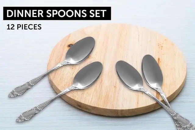 Alt view image 3 of 6 - DecorRack 12 pieces Dinner Spoons, Food Grade Stainless Steel Spoons, 7.5 inches, Flatware for Home, Restaurant, Dishwasher Safe. (12 Pack)