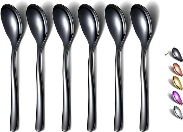 Main image of Black Demitasse Espresso Spoons, 5.5'' Mini Coffee Spoons, Set of 6, Stainless Steel, Dishwasher Safe
