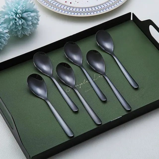 Alt view image 3 of 7 - Black Demitasse Espresso Spoons, 5.5'' Mini Coffee Spoons, Set of 6, Stainless Steel, Dishwasher Safe