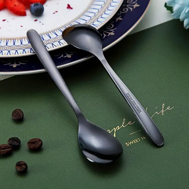 Alt view image 5 of 7 - Black Demitasse Espresso Spoons, 5.5'' Mini Coffee Spoons, Set of 6, Stainless Steel, Dishwasher Safe