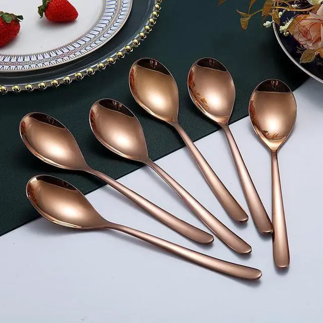 Alt view image 3 of 7 - Copper Dinner Spoons 6 Piece, 8.1'' Stainless Steel Tablespoons, Soup Spoons, Dessert Spoons, Spoons Silverware for Home, Kitchen or Restauran,Dishwasher Safe