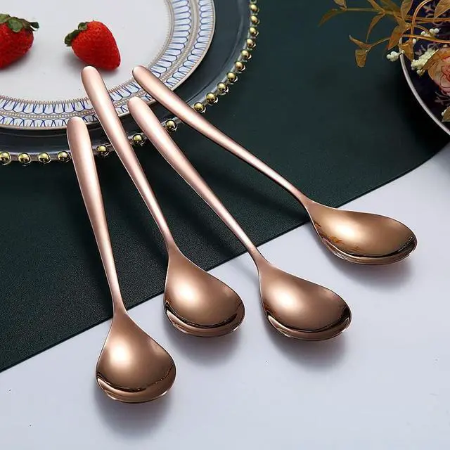Alt view image 4 of 7 - Copper Dinner Spoons 6 Piece, 8.1'' Stainless Steel Tablespoons, Soup Spoons, Dessert Spoons, Spoons Silverware for Home, Kitchen or Restauran,Dishwasher Safe